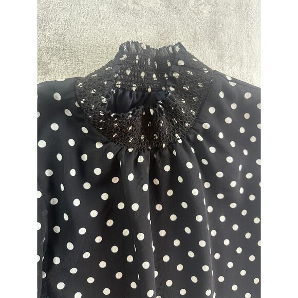 J. Crew Smocked Dot Crinkle Chiffon Top – Black & White – Size S - Picture 6 of 6